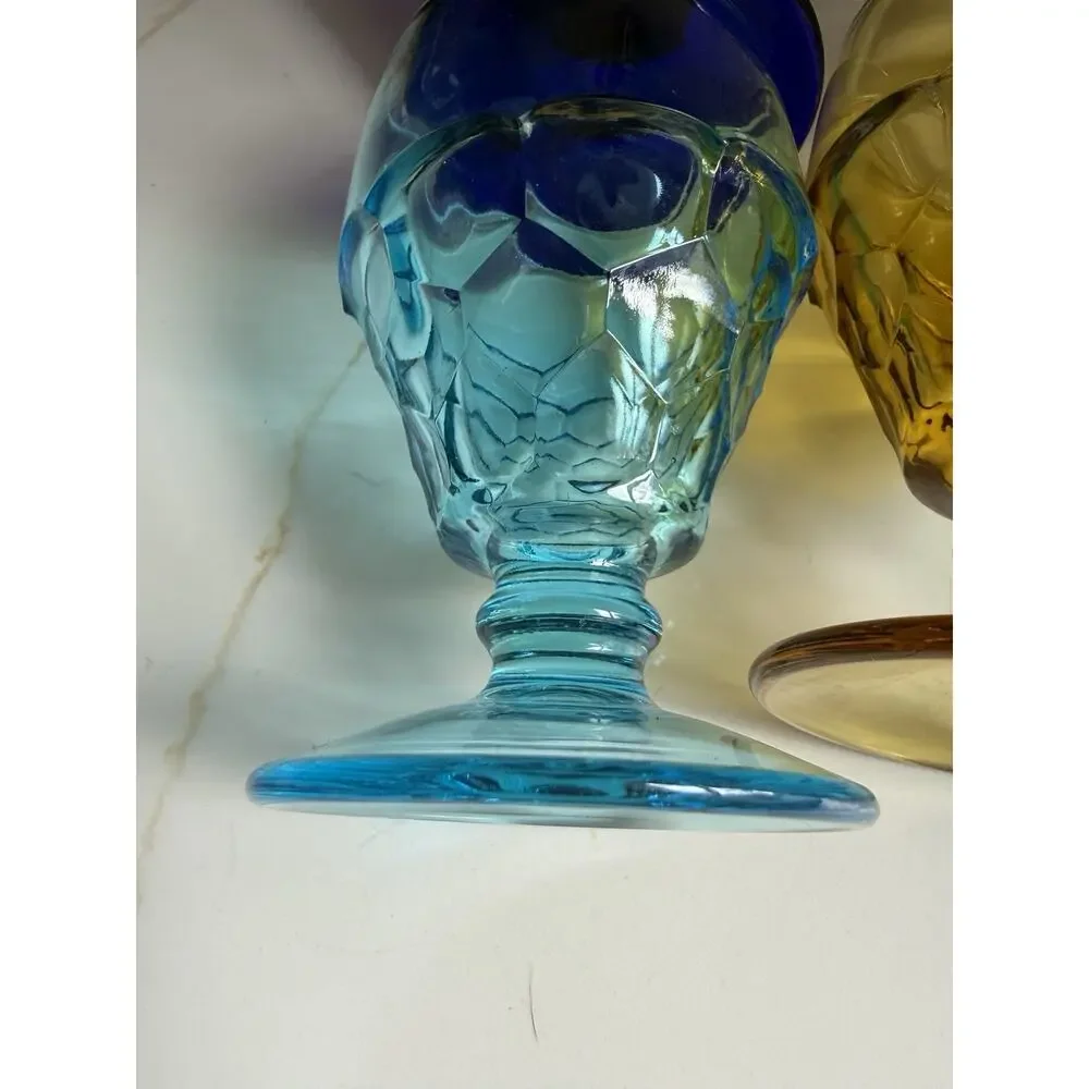 Vintage Viking Glass Georgian Thumbprint Honeycomb Water Goblet 5.5x4” Set Of 6